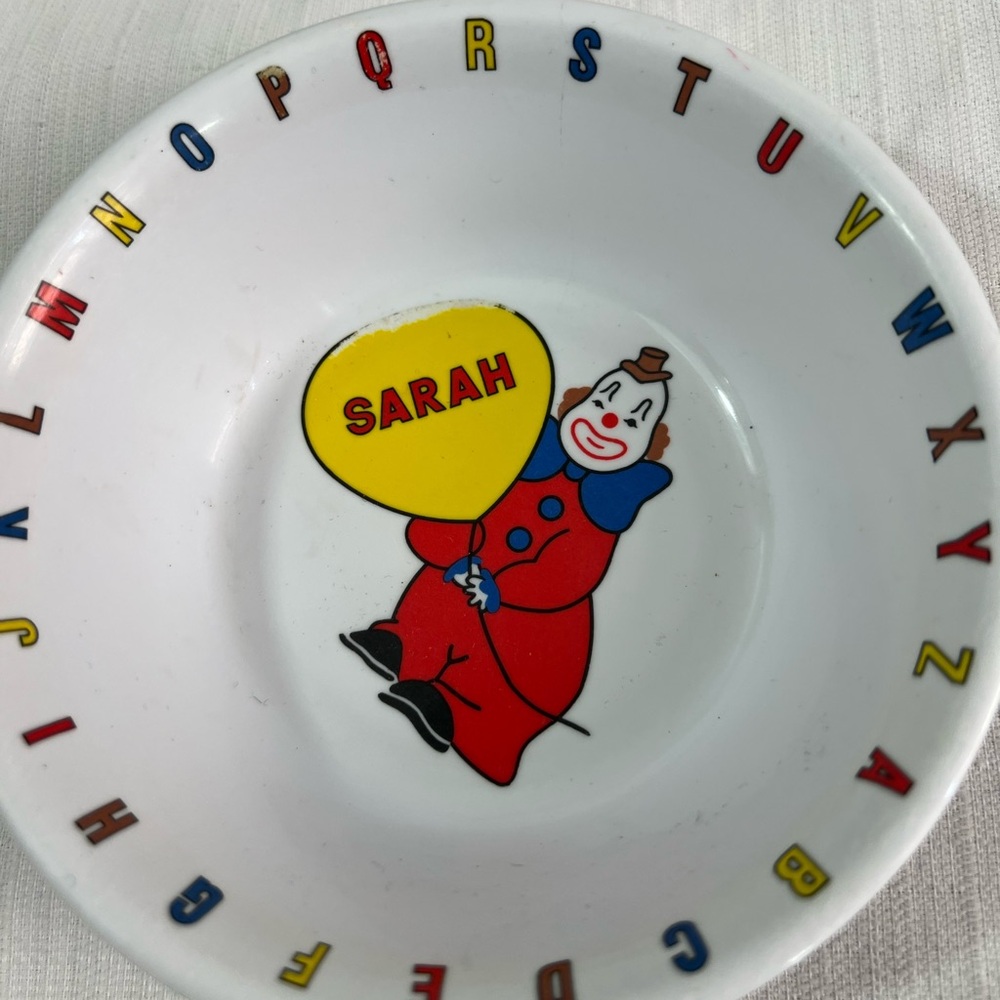 Vintage Colorful Alphabet Clown bowl‎ personalized Sarah